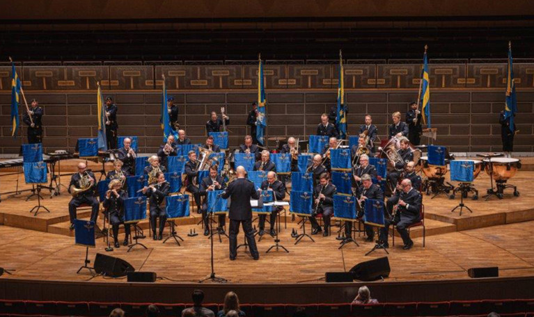 Orkester som spelar. Fotografi